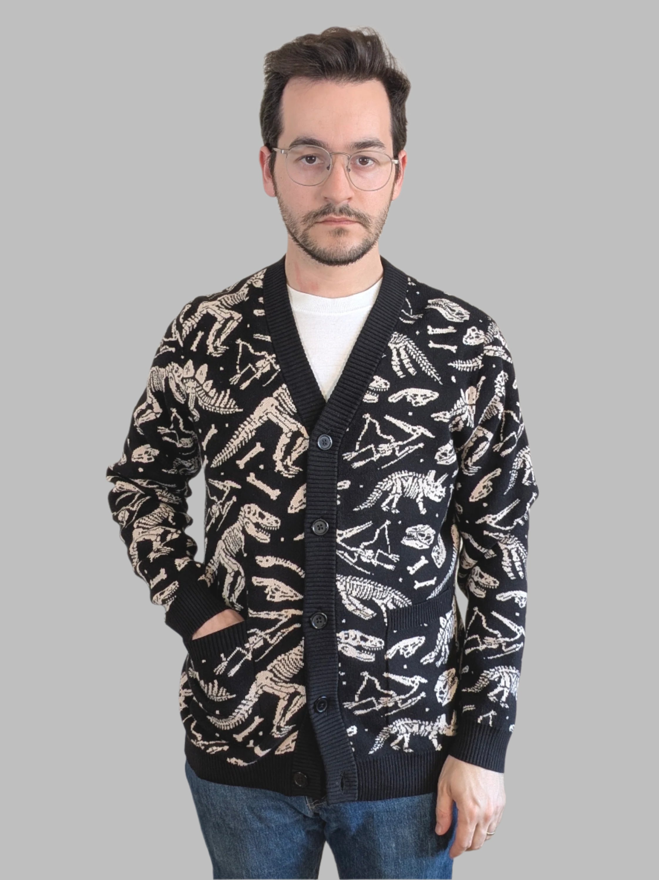 Dinosaur Fossil Cardigan - Sleepy Peach