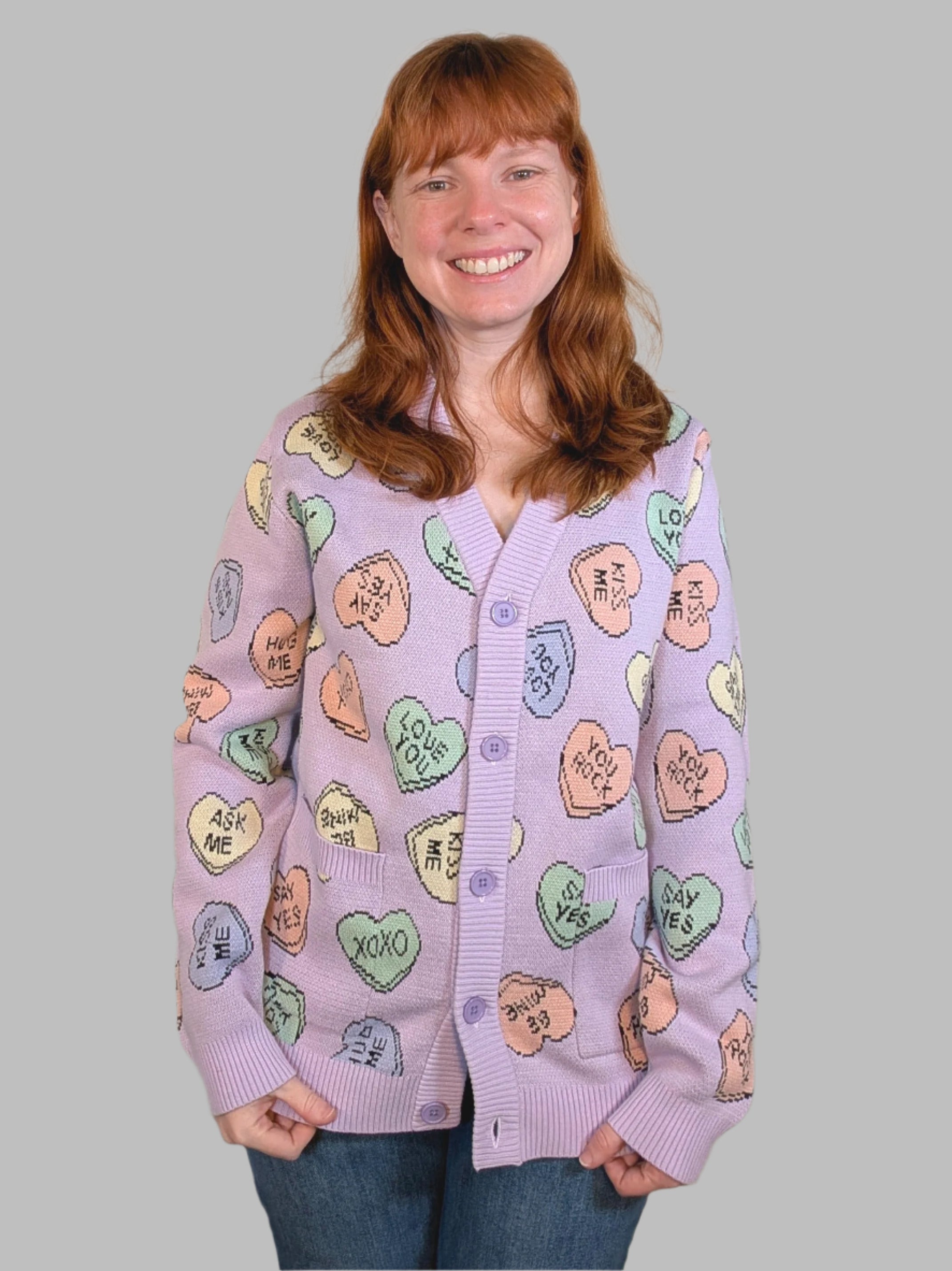 Candy Hearts Valentine Cardigan - Sleepy Peach