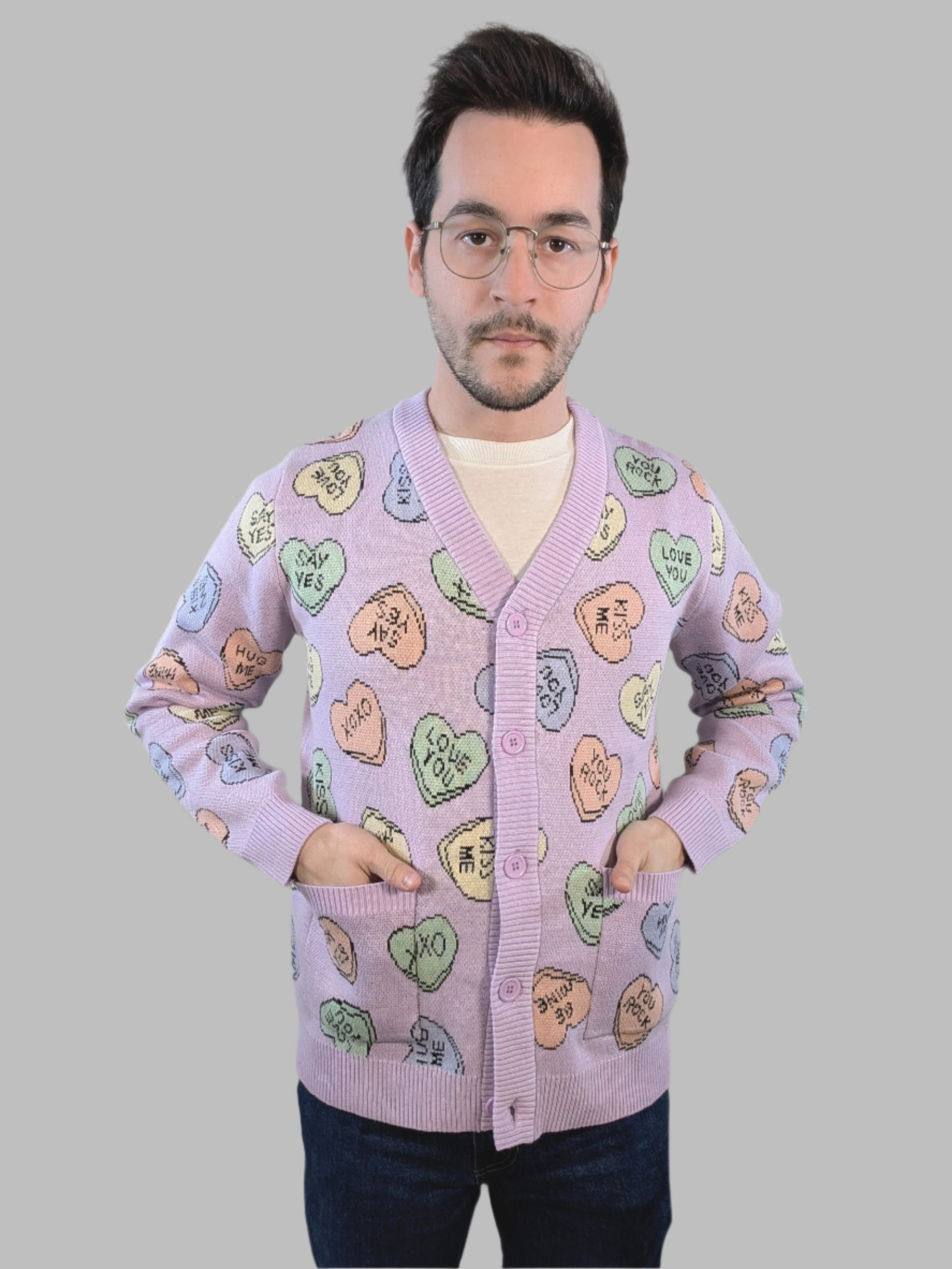 Candy Hearts Valentine Cardigan - Sleepy Peach