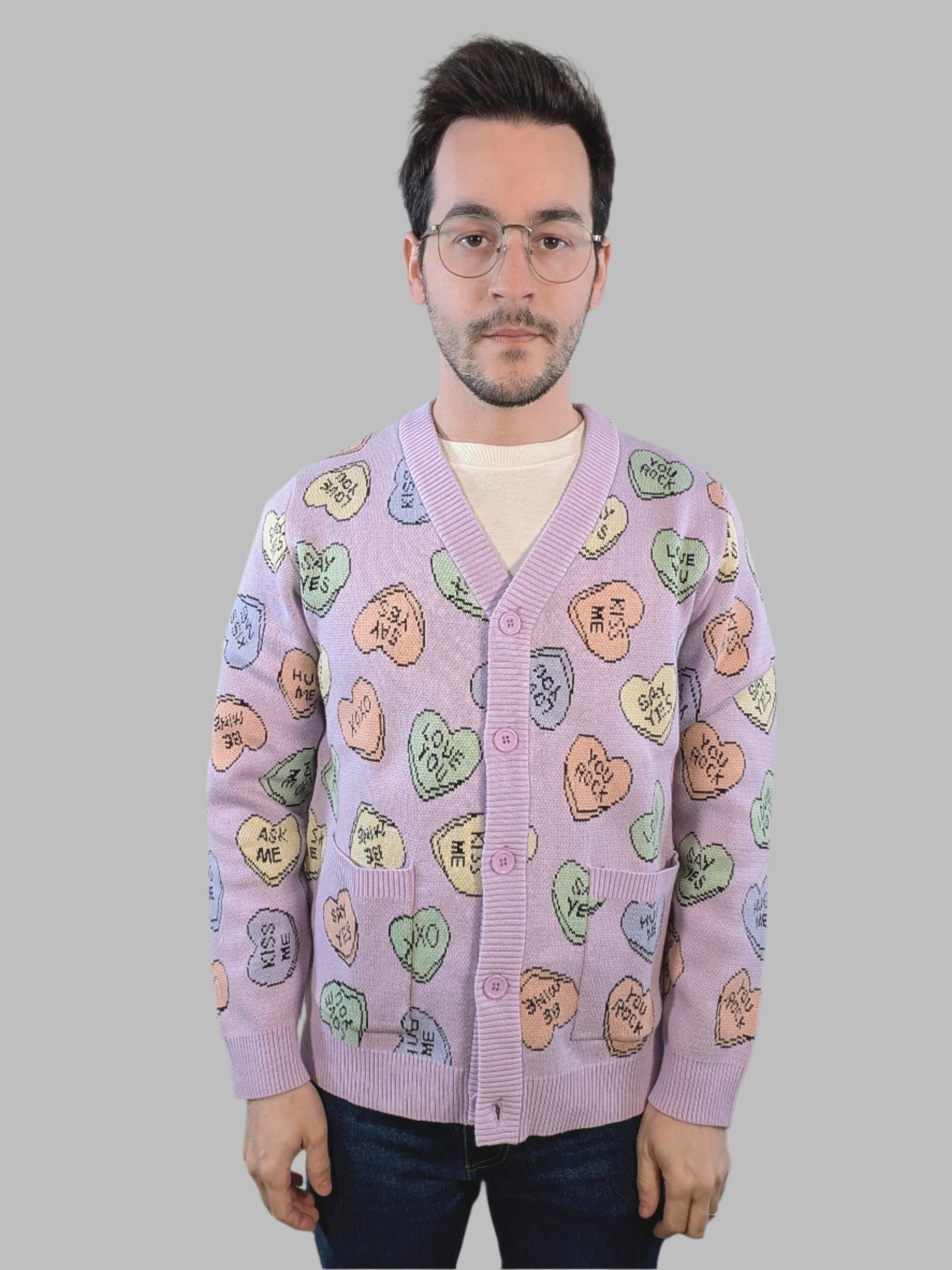 Candy Hearts Valentine Cardigan - Sleepy Peach