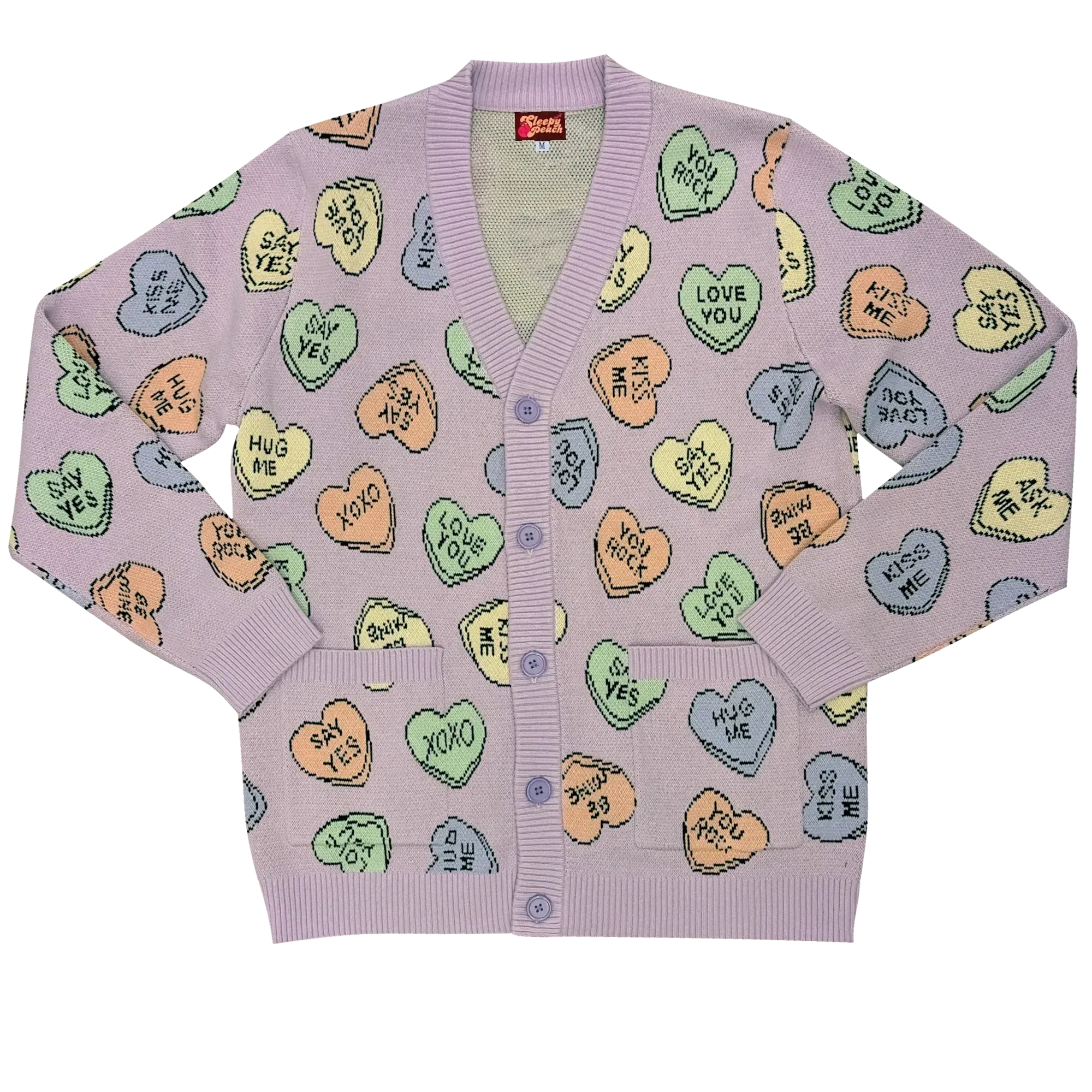 Candy Hearts Valentine Cardigan - Sleepy Peach