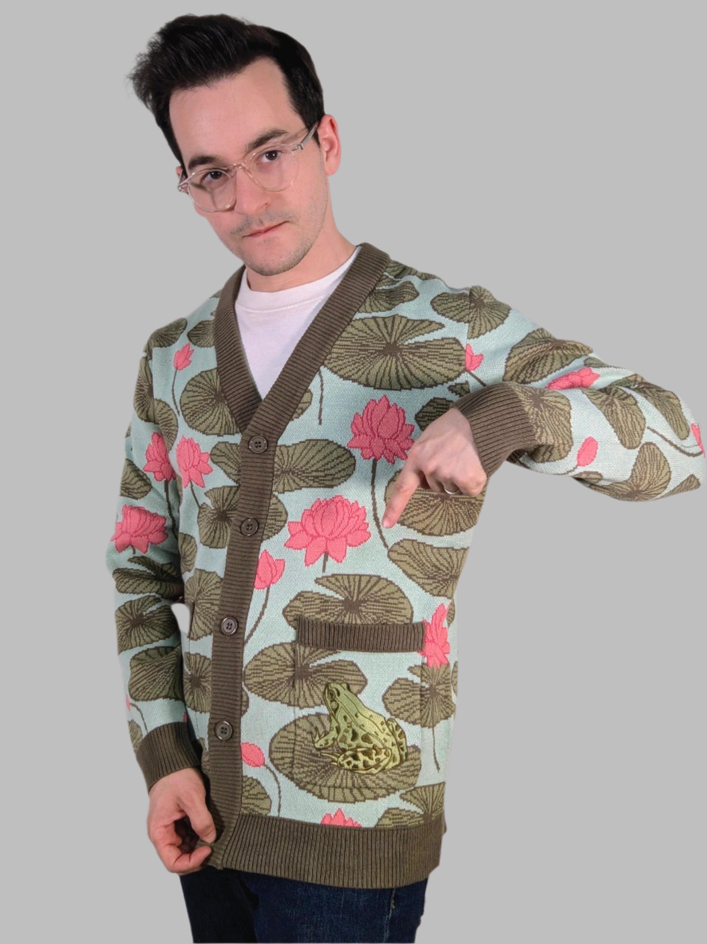 Lily Pad with Frog Cardigan - Sleepy Peach