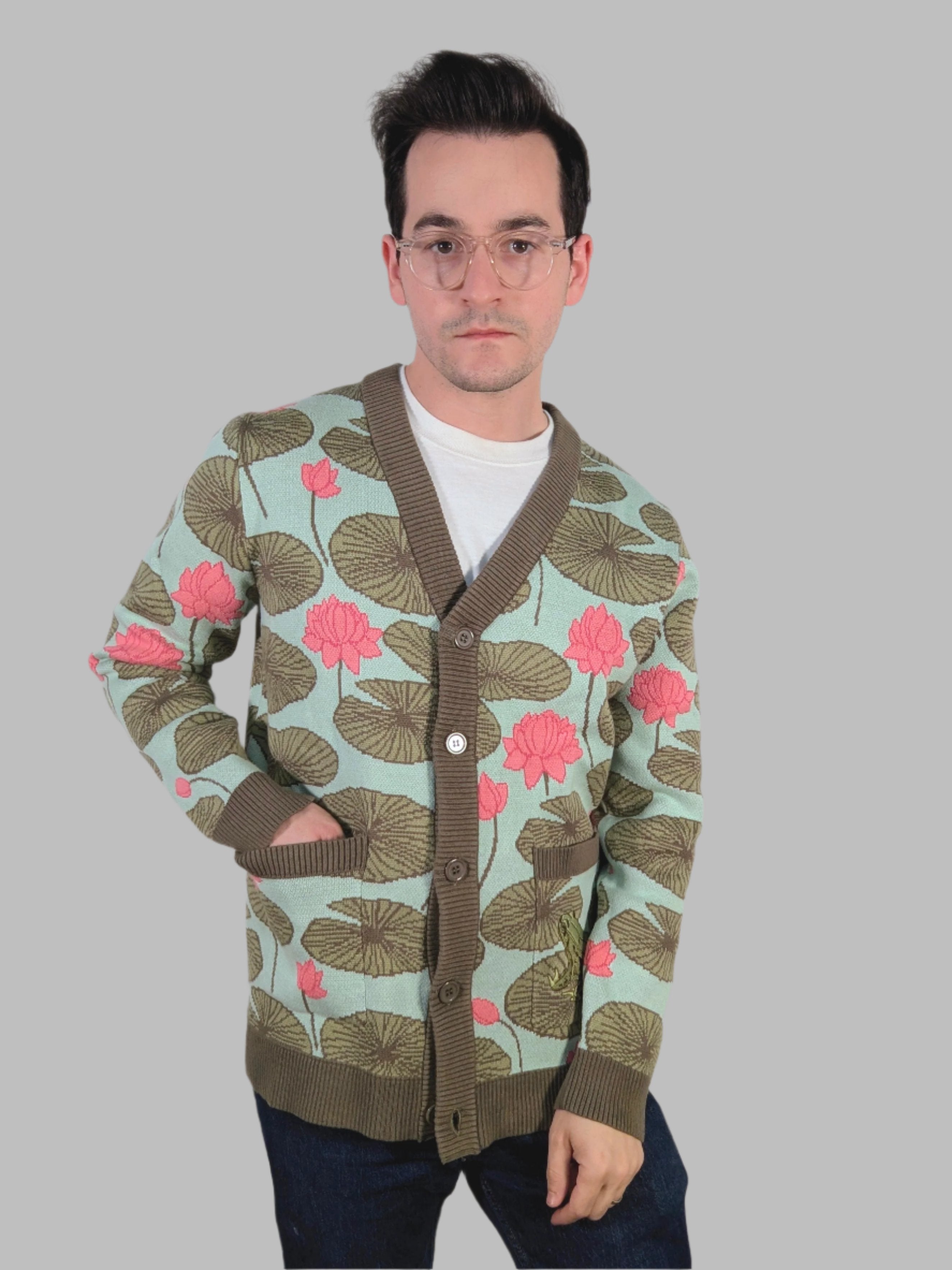 Lily Pad with Frog Cardigan - Sleepy Peach