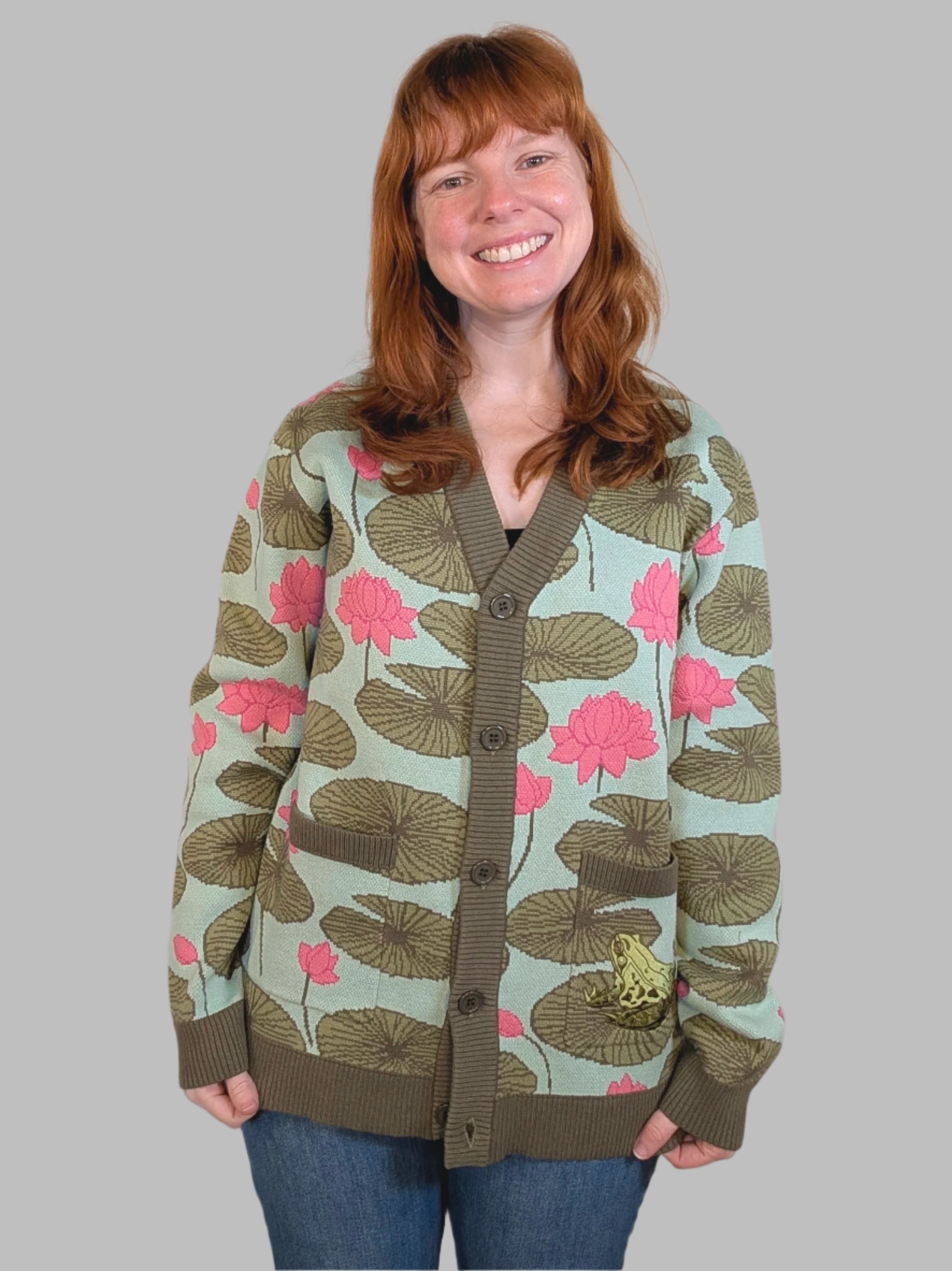Lily Pad with Frog Cardigan - Sleepy Peach