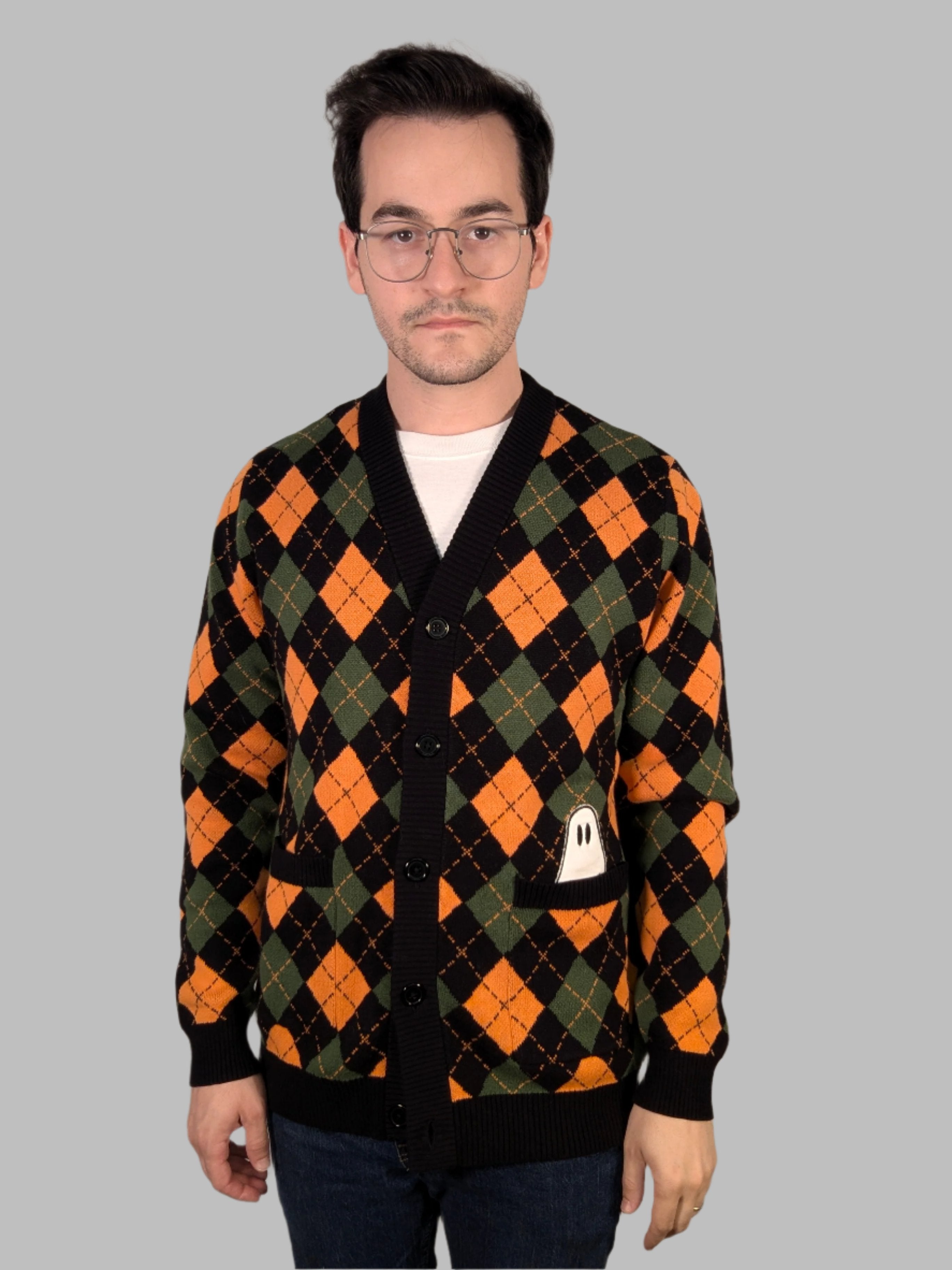 Pocket Ghost Halloween Cardigan - Sleepy Peach