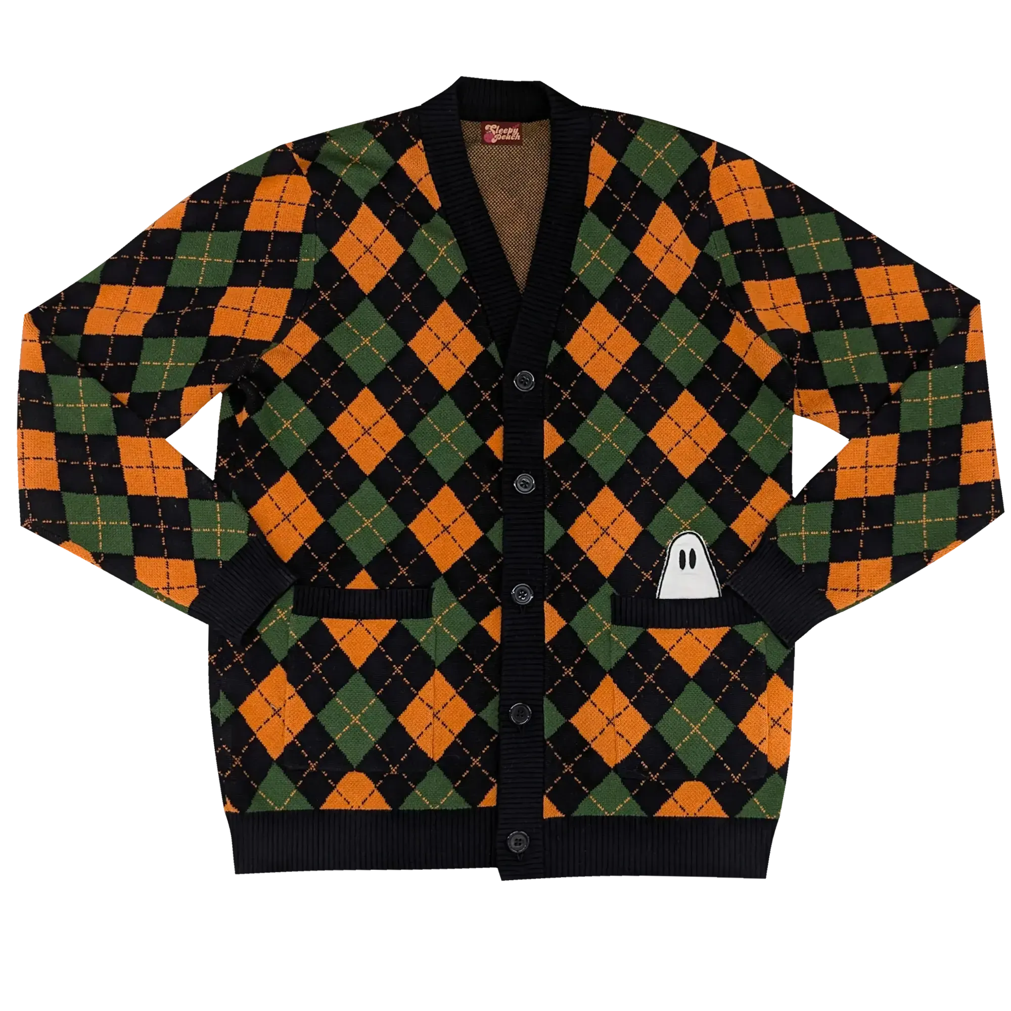 Pocket Ghost Halloween Cardigan - Sleepy Peach