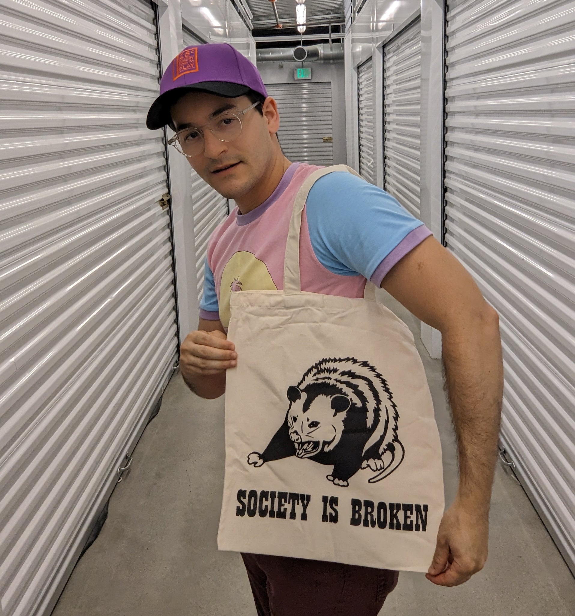 SOCIETY IS BROKEN Possum Tote Bag - Sleepy Peach