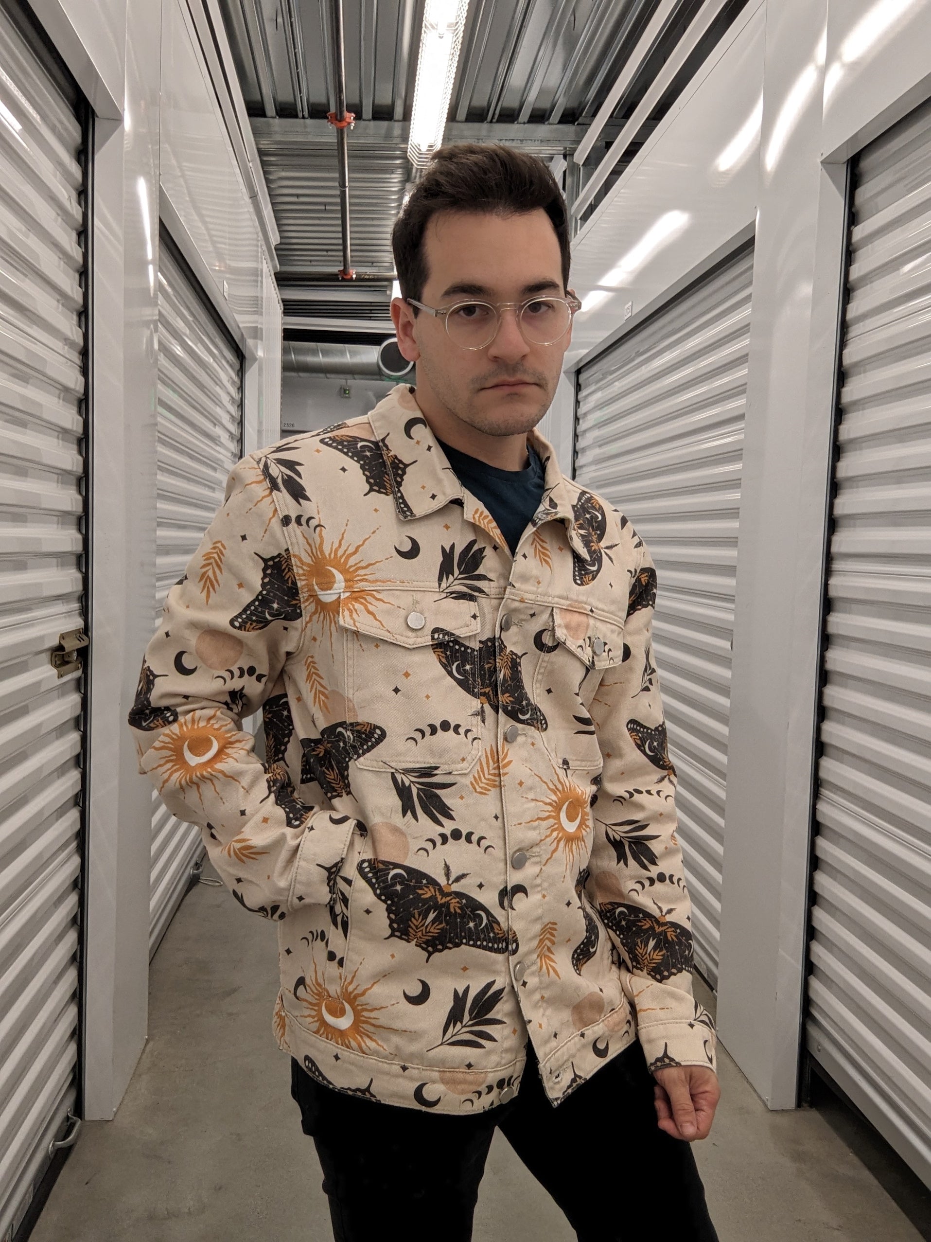Celestial Moth Denim Jacket - Sleepy Peach