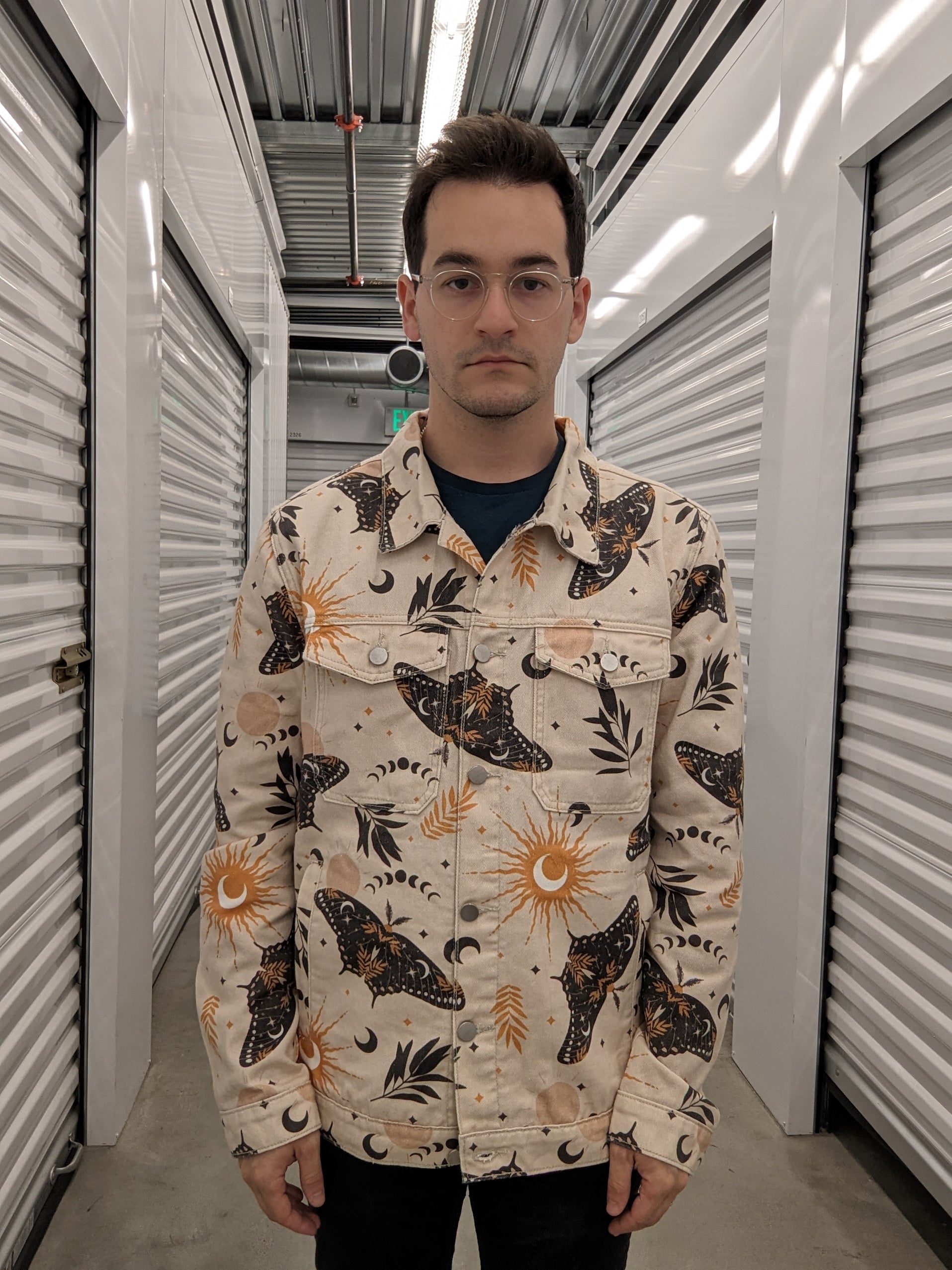 Celestial Moth Denim Jacket - Sleepy Peach