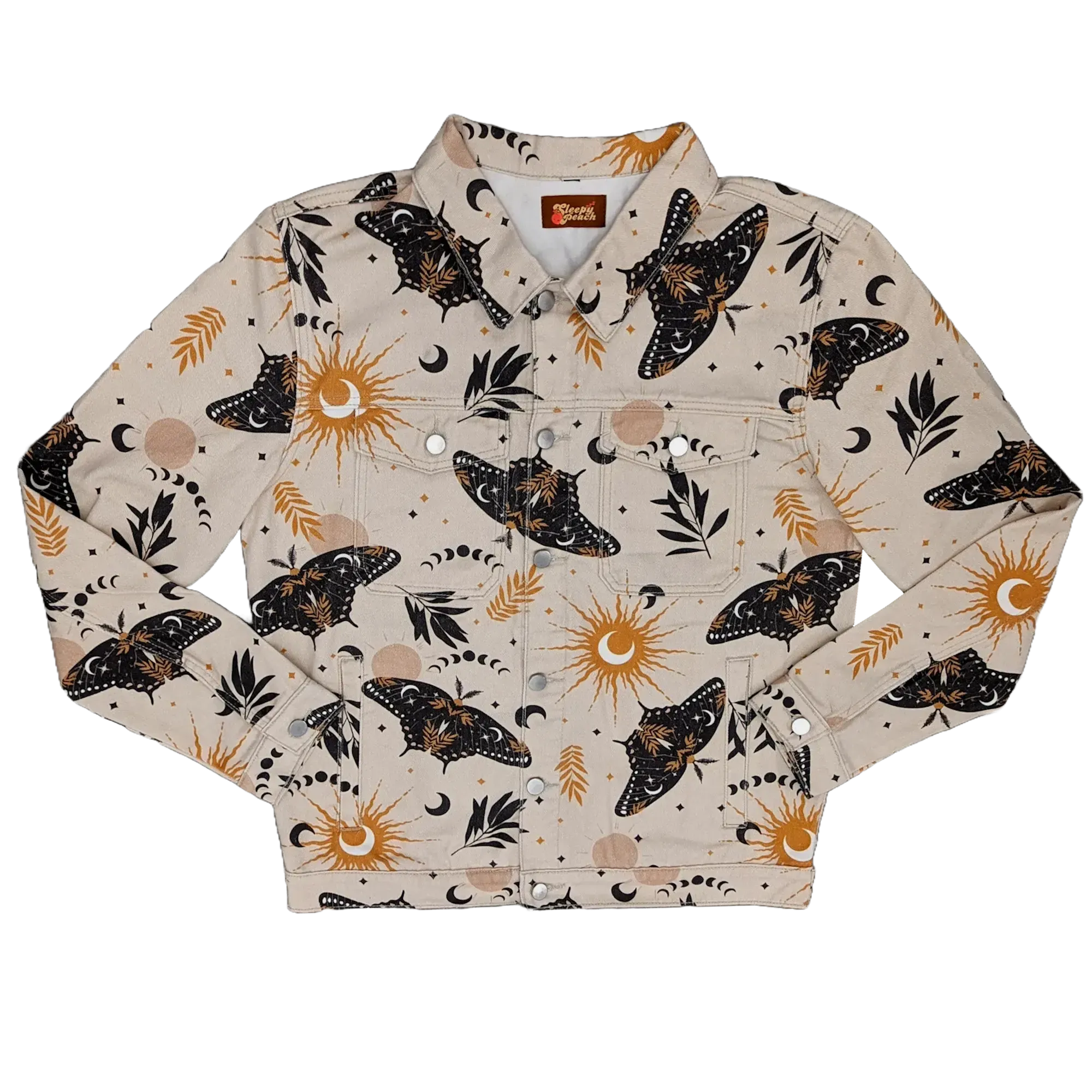 Celestial Moth Denim Jacket - Sleepy Peach