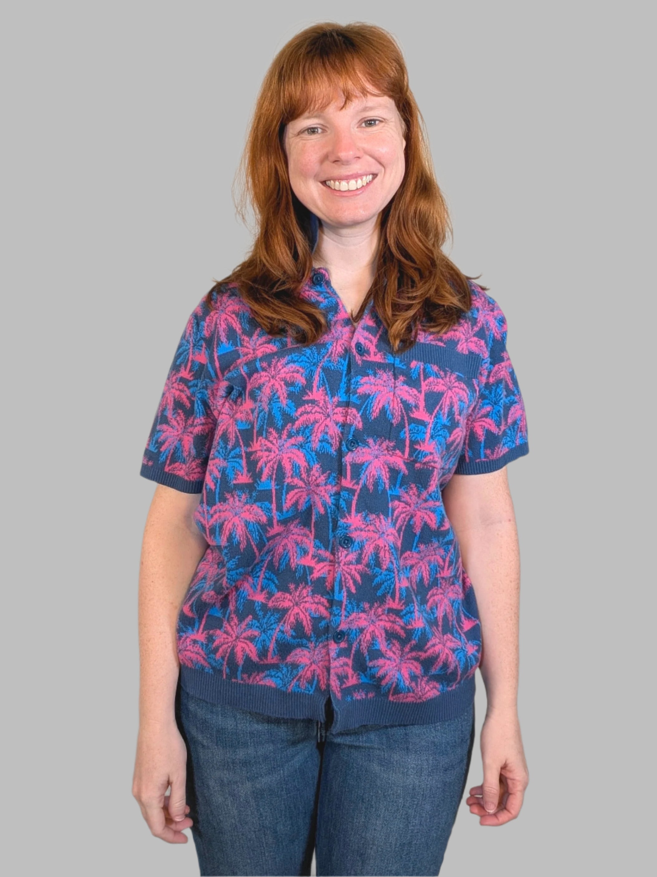 Vaporwave Sunset Button Up - Sleepy Peach
