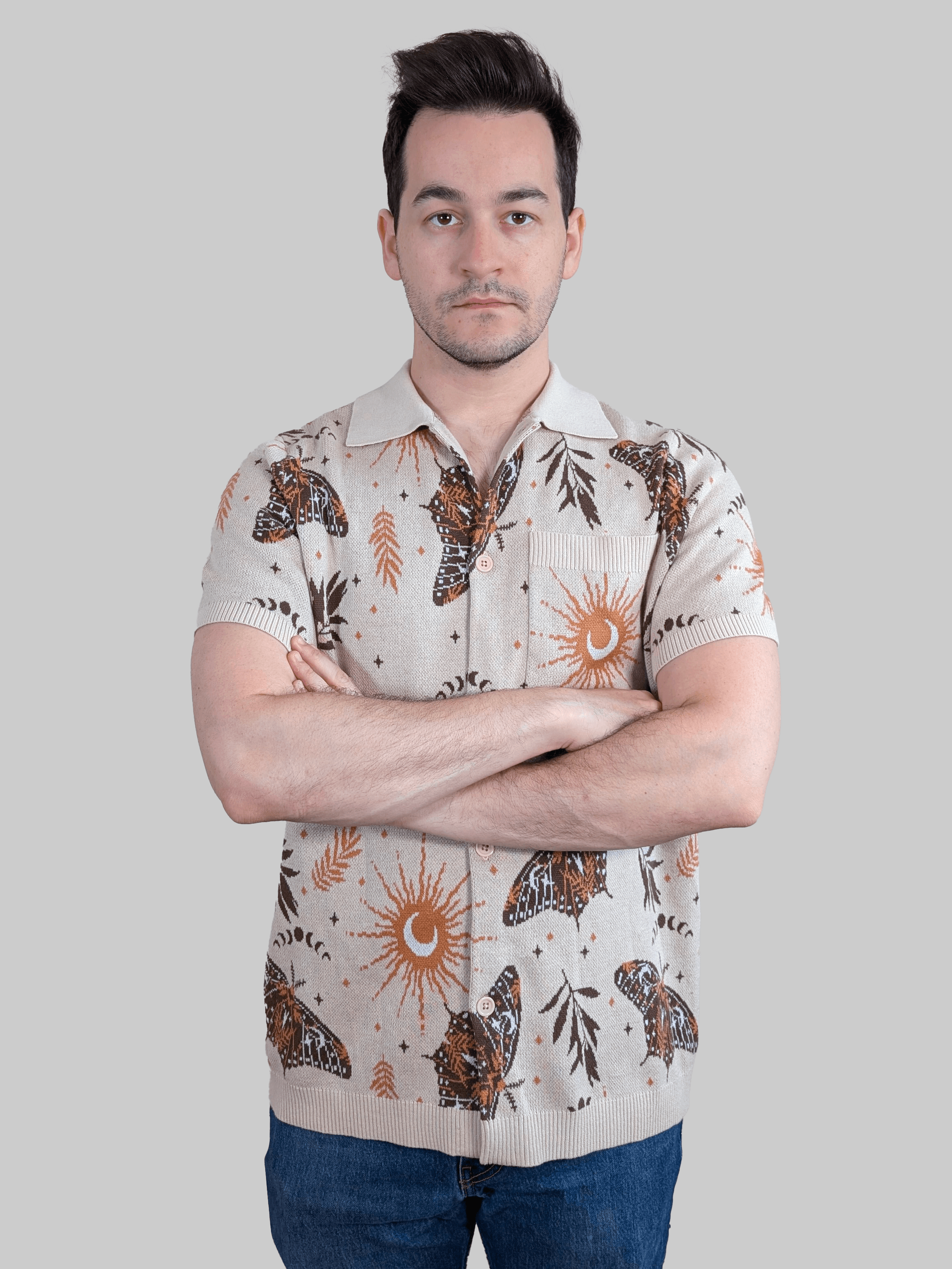Celestial Moth Button Up - Sleepy Peach