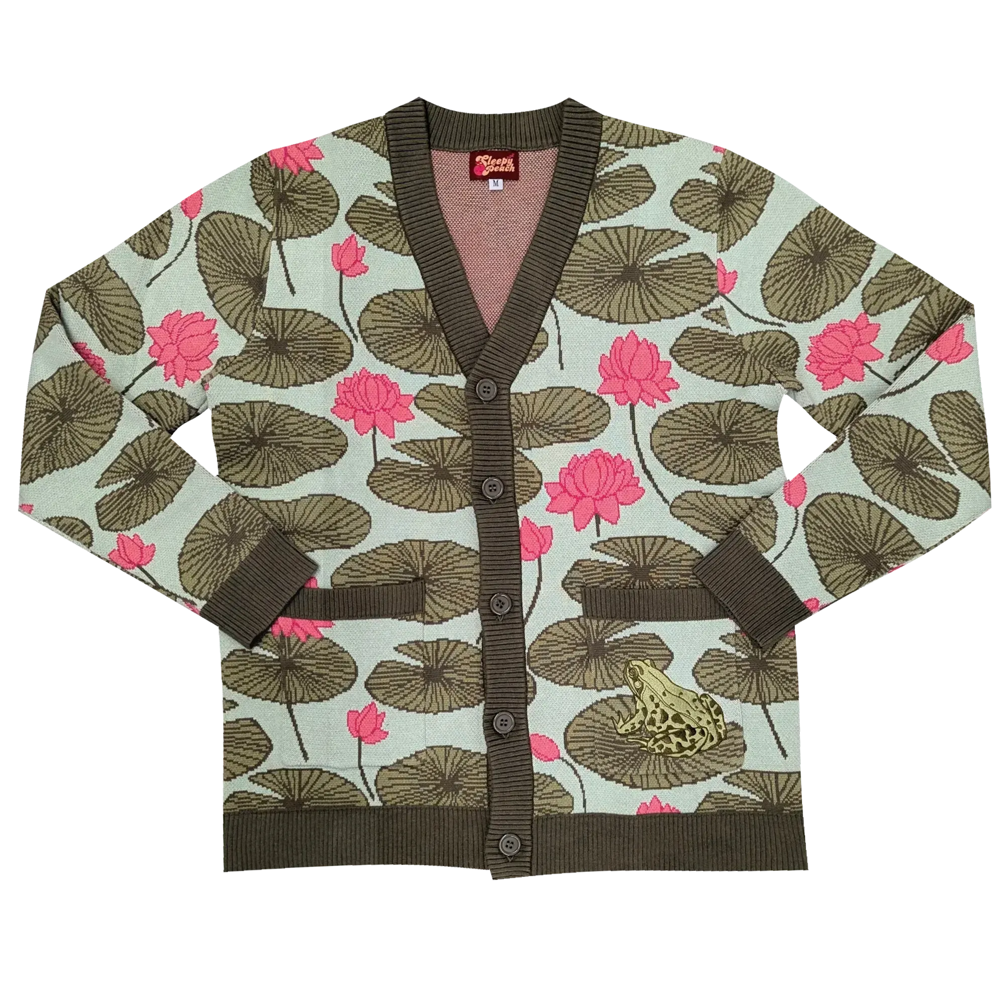 Lily Pad with Frog Cardigan - Sleepy Peach