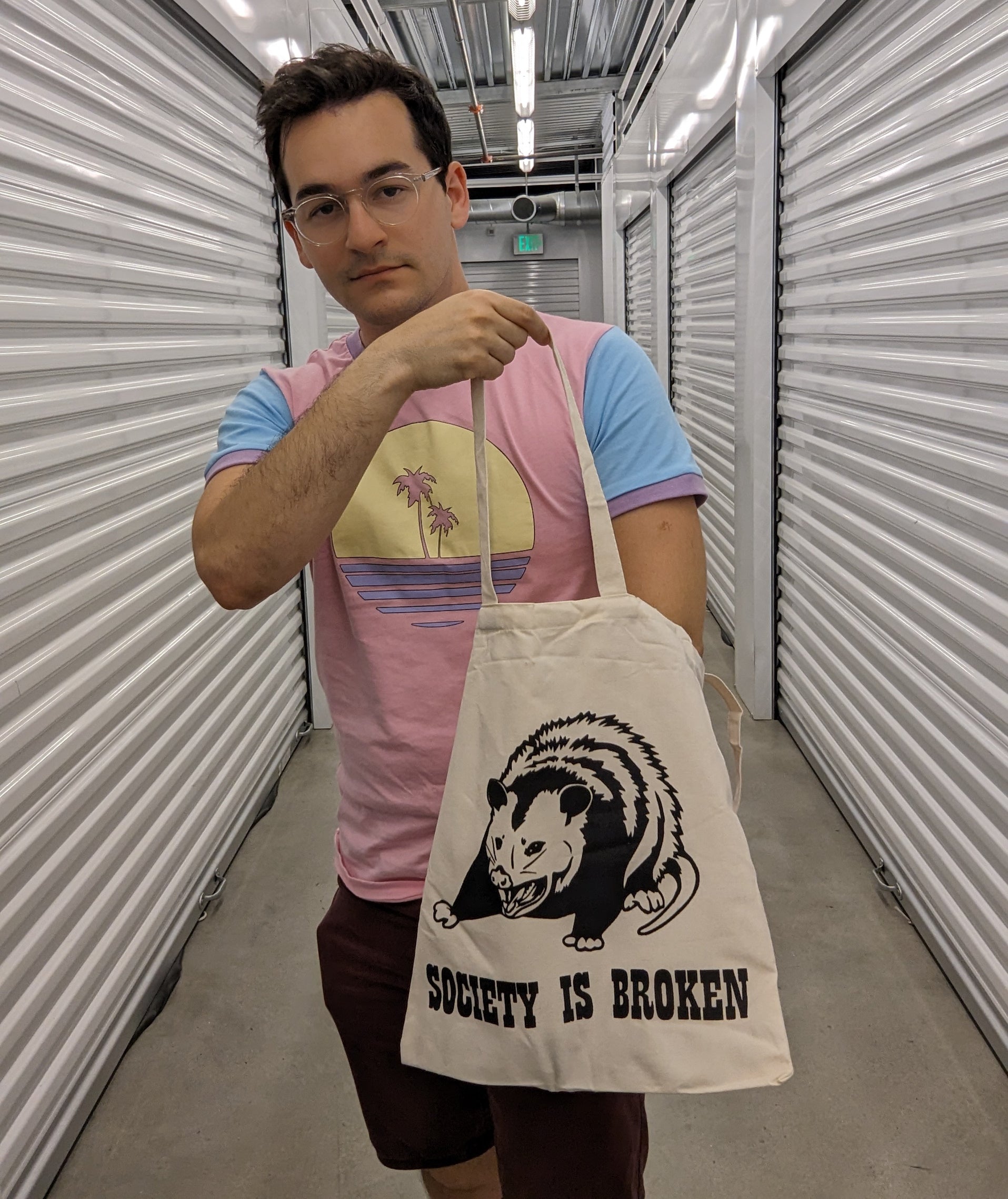 SOCIETY IS BROKEN Possum Tote Bag - Sleepy Peach